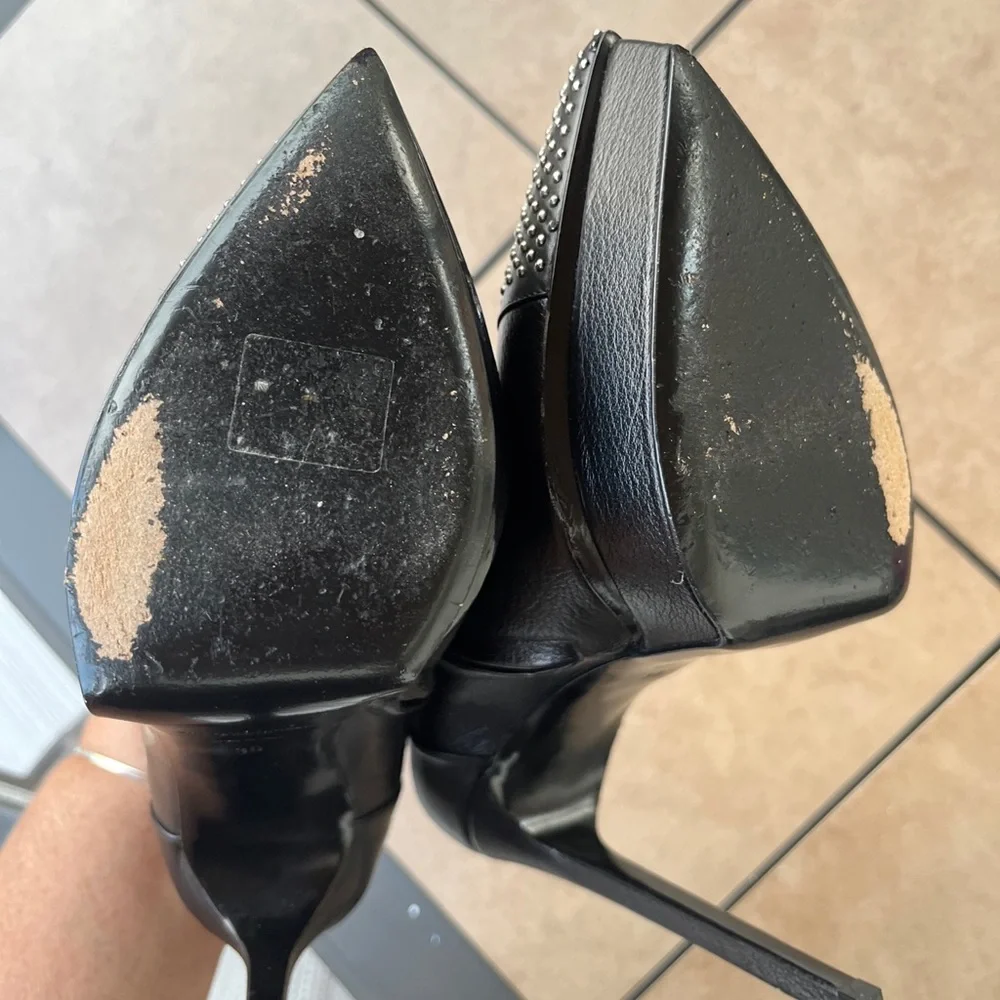 SAINT LAURANT PARIS/YSL LADIES BLACK SILVER STUD PLATFORM HEEL BOOTIES-9M - Picture 16 of 16